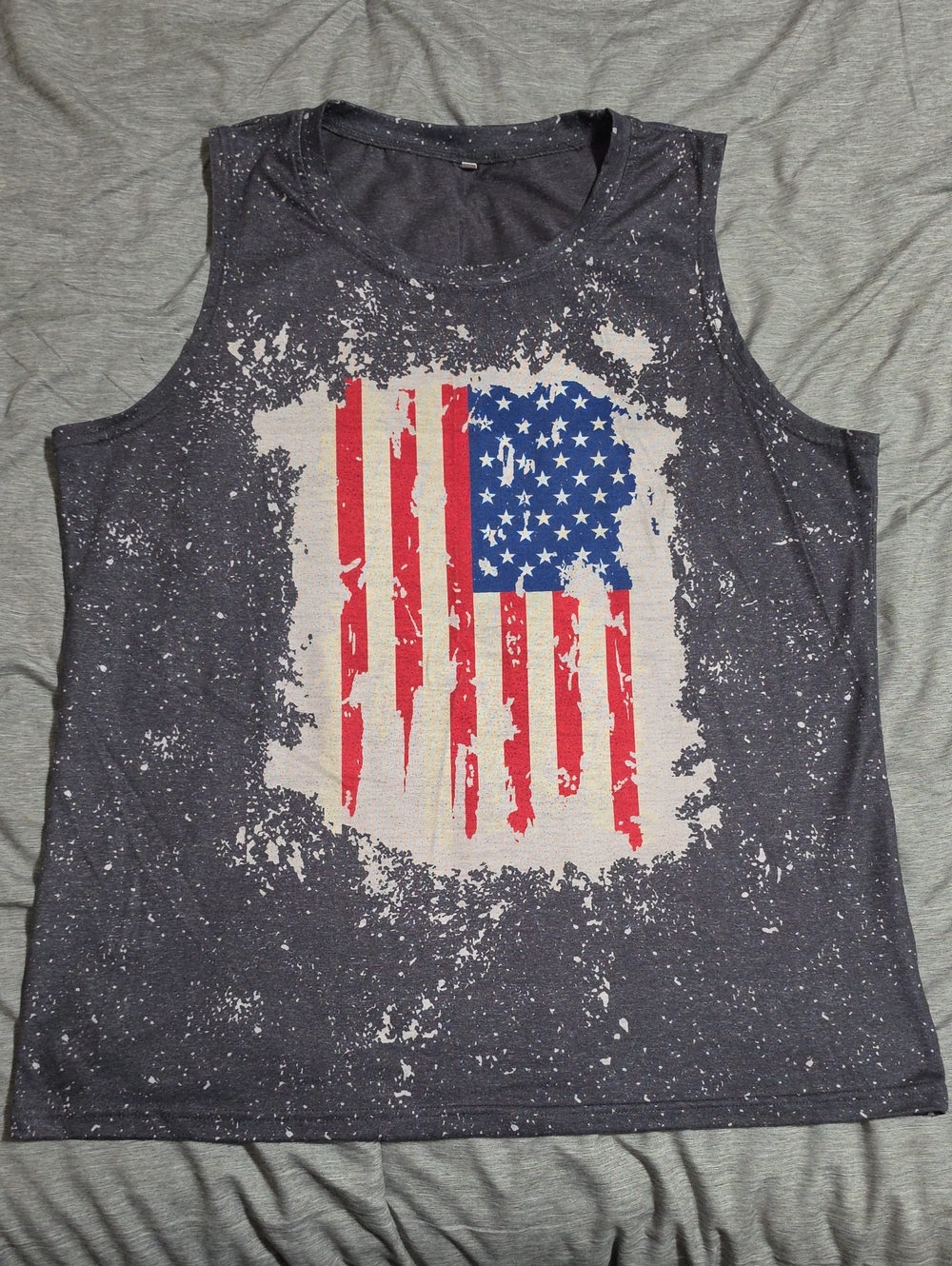 Dark Gray Tank Top with Distressed American Flag